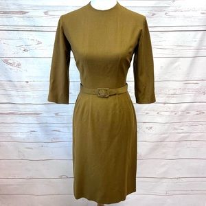 Vintage Mid Century MCM Pendleton Virgin Wool Belted Sheath Dress